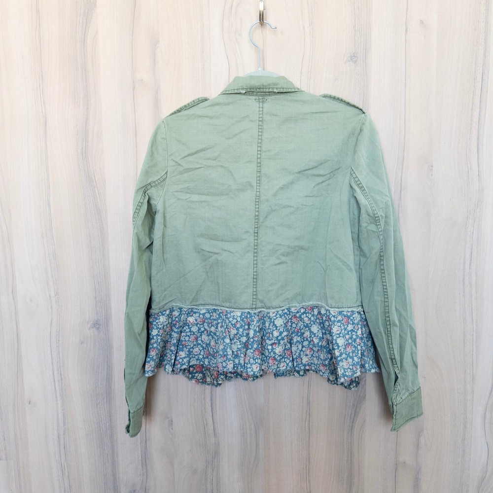 We The Free Military Jacket Small Green Floral‎ Ruffle Studded Utility Boho - Picture 7 of 8